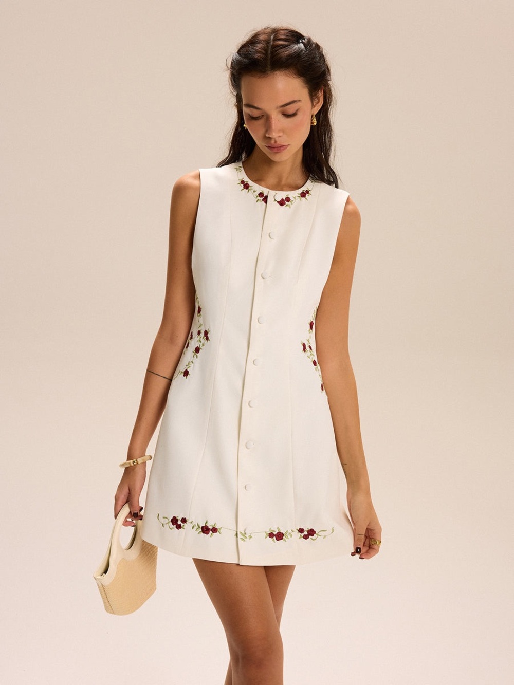 Commense White Embroidered Floral Button Front Mini Dress Size XL - Picture 8 of 8